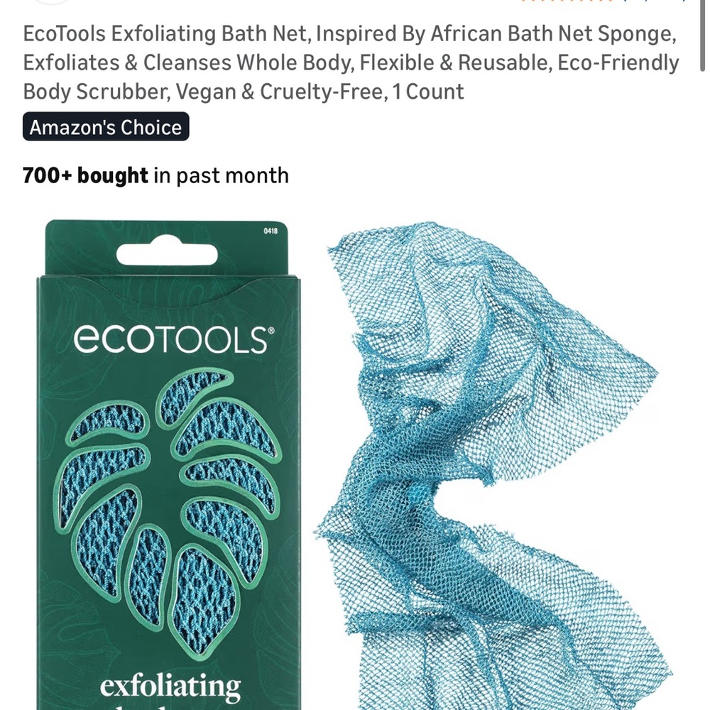 ecotools Exfoliating Bath Net in Teal and Dark Green Packaging